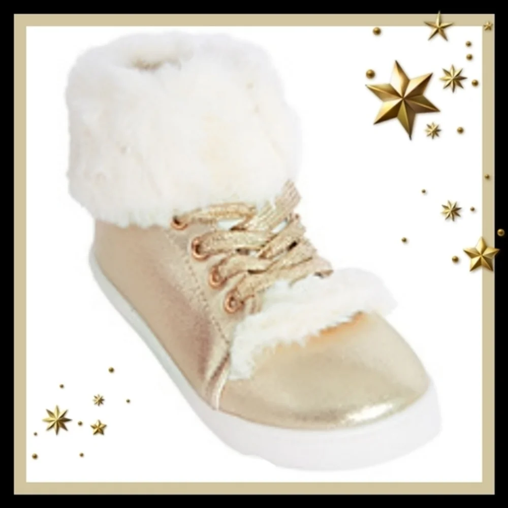 Fabkids ✦ High-Top Sneakers ✦ Gold Faux Fur Plush Ankle Lace-Up Grip Sole 4 NWT
